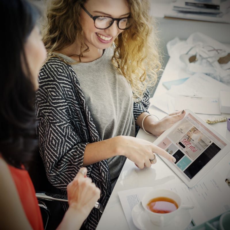 A woman uses interactive content on the web
