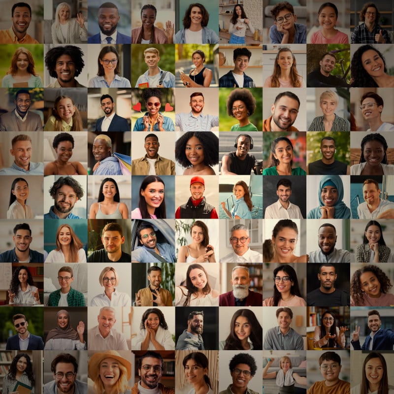 A collage of people representing personalised, interactive content creation
