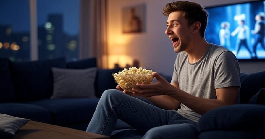 A man watching a movie created by artificial intelligence