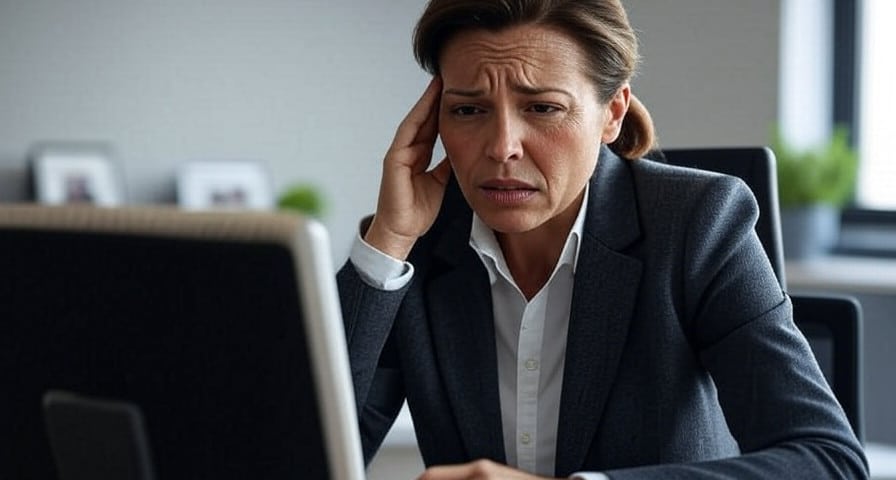 A business woman is frustrated by the poor results from website builders.
