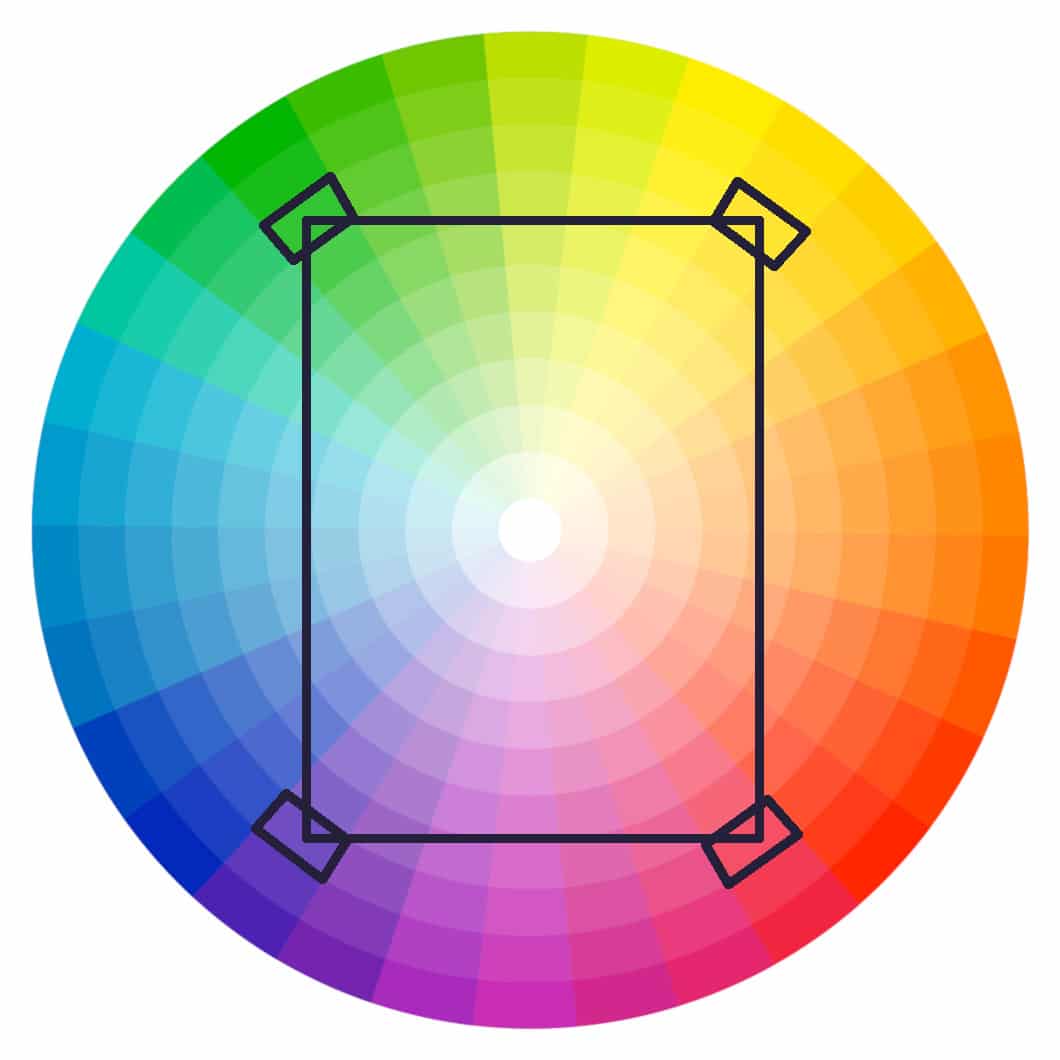 A rectangular colour palette is formed of 4 colours forming a rectangle.